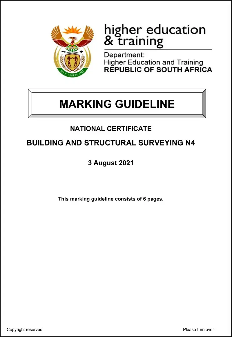 T160 Building And Structural Surveying N4 MEMO Aug 2021 preview