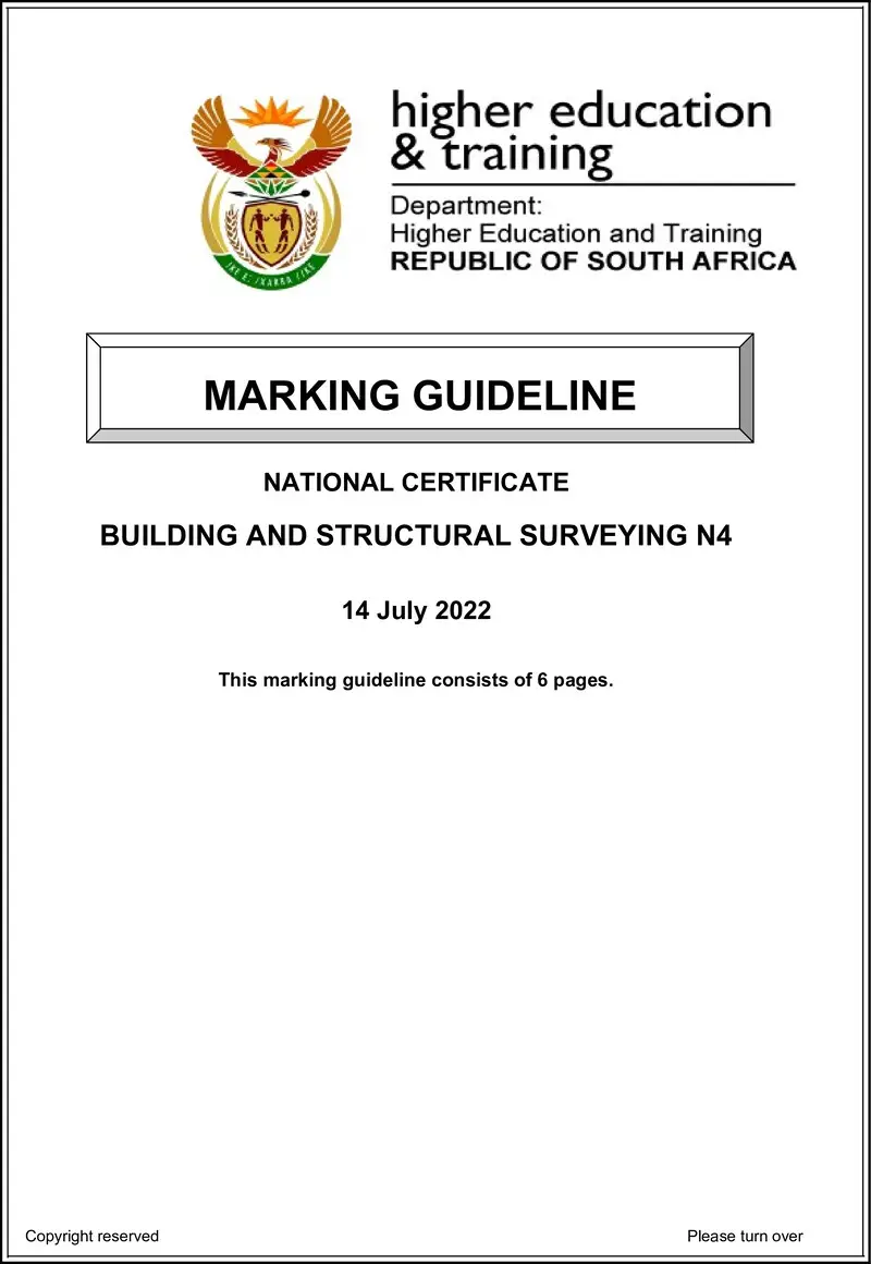 T160 Building And Structural Surveying N4 MEMO Aug 2022 preview