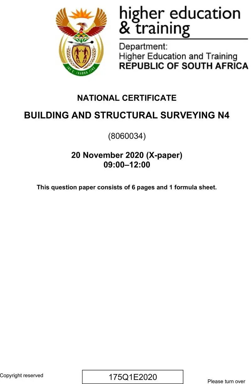 T160 Building And Structural Surveying N4 QP 2020 preview