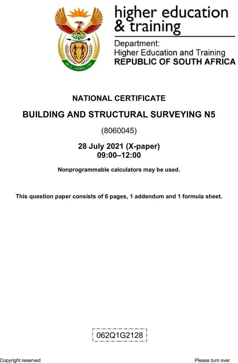 T170 Building And Structural Surveying N5 QP Aug 2021 preview