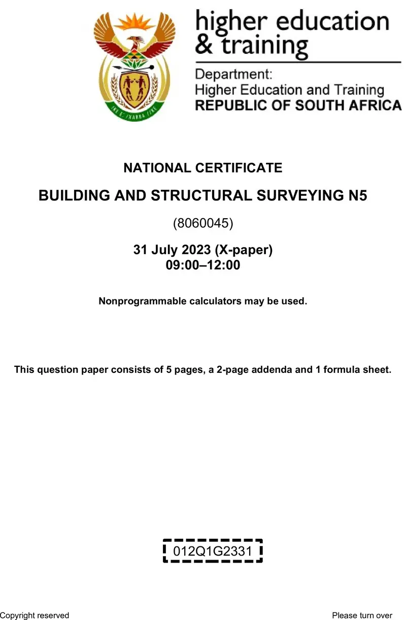T170 Building And Structural Surveying N5 QP Aug 2023 preview