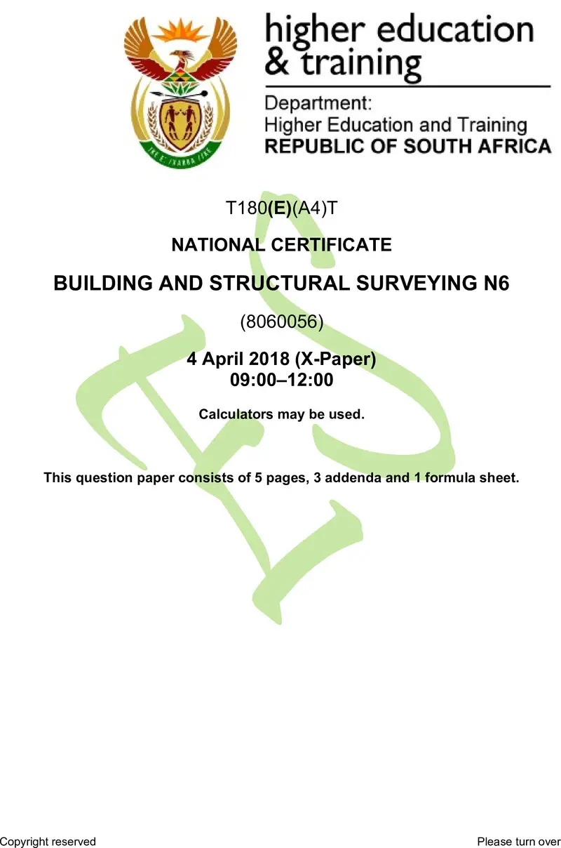 T180 Building And Structural Surveying N6 QP Apr 2018 preview