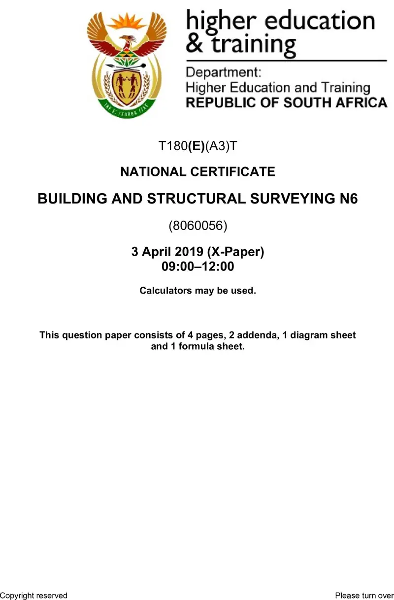 T180 Building And Structural Surveying N6 QP Apr 2019 preview