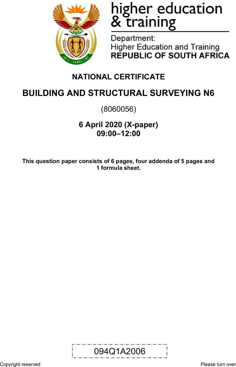 T180 Building And Structural Surveying N6 QP Apr 2020 preview