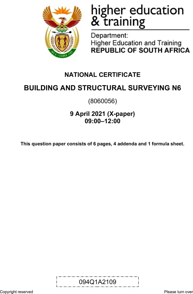 T180 Building And Structural Surveying N6 QP April 2021 preview