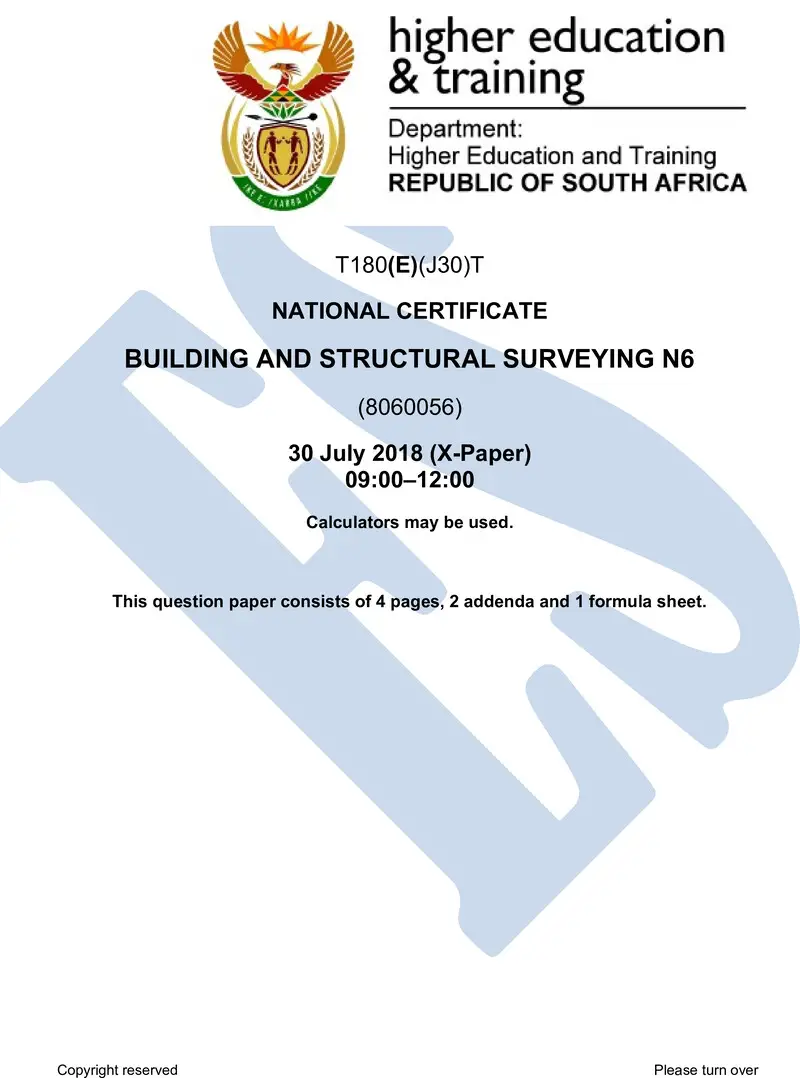 T180 Building And Structural Surveying N6 QP Aug 2018 preview