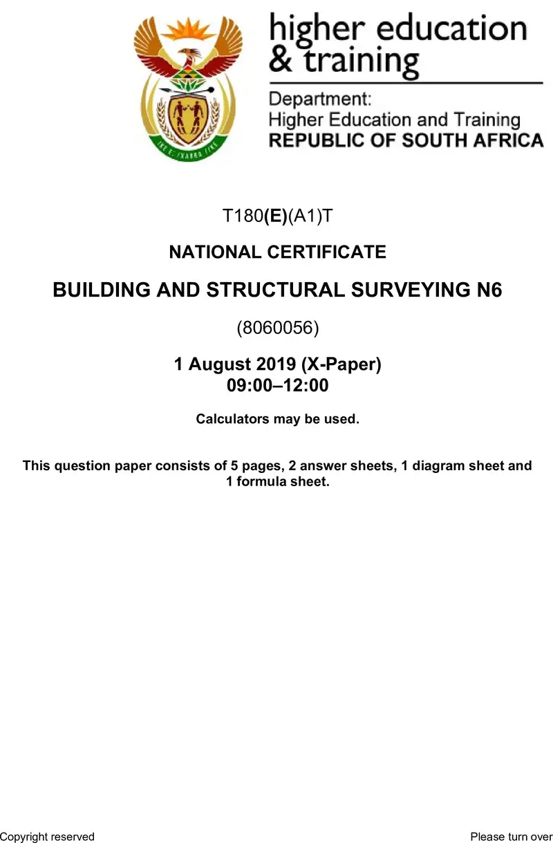 T180 Building And Structural Surveying N6 QP Aug 2019 preview