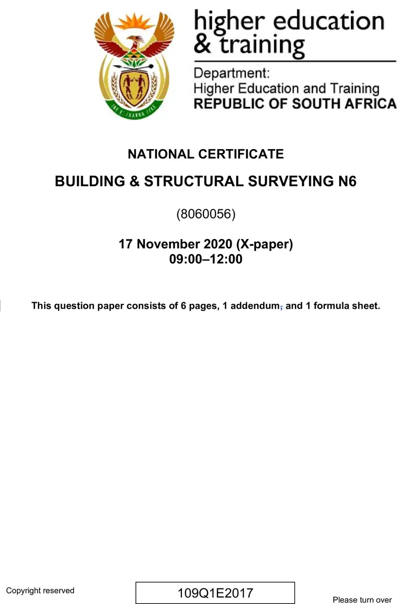 T180 Building And Structural Surveying N6 QP 2020 preview