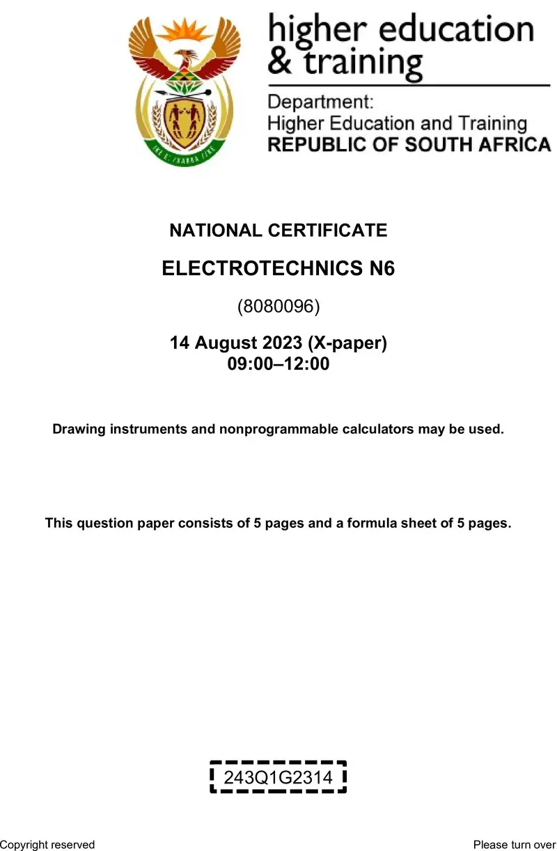 T1120 Electrotechnics N6 QP Aug 2023 preview