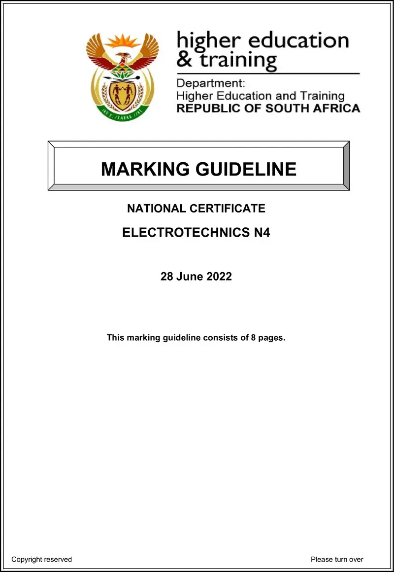 T530 Electrotechnics N4 Aug MEMO 2022 preview