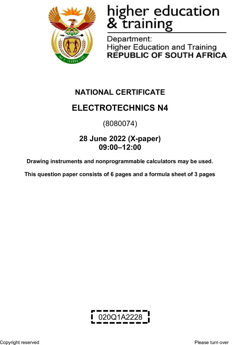 T530 Electrotechnics N4 Aug QP 2022 Doc preview