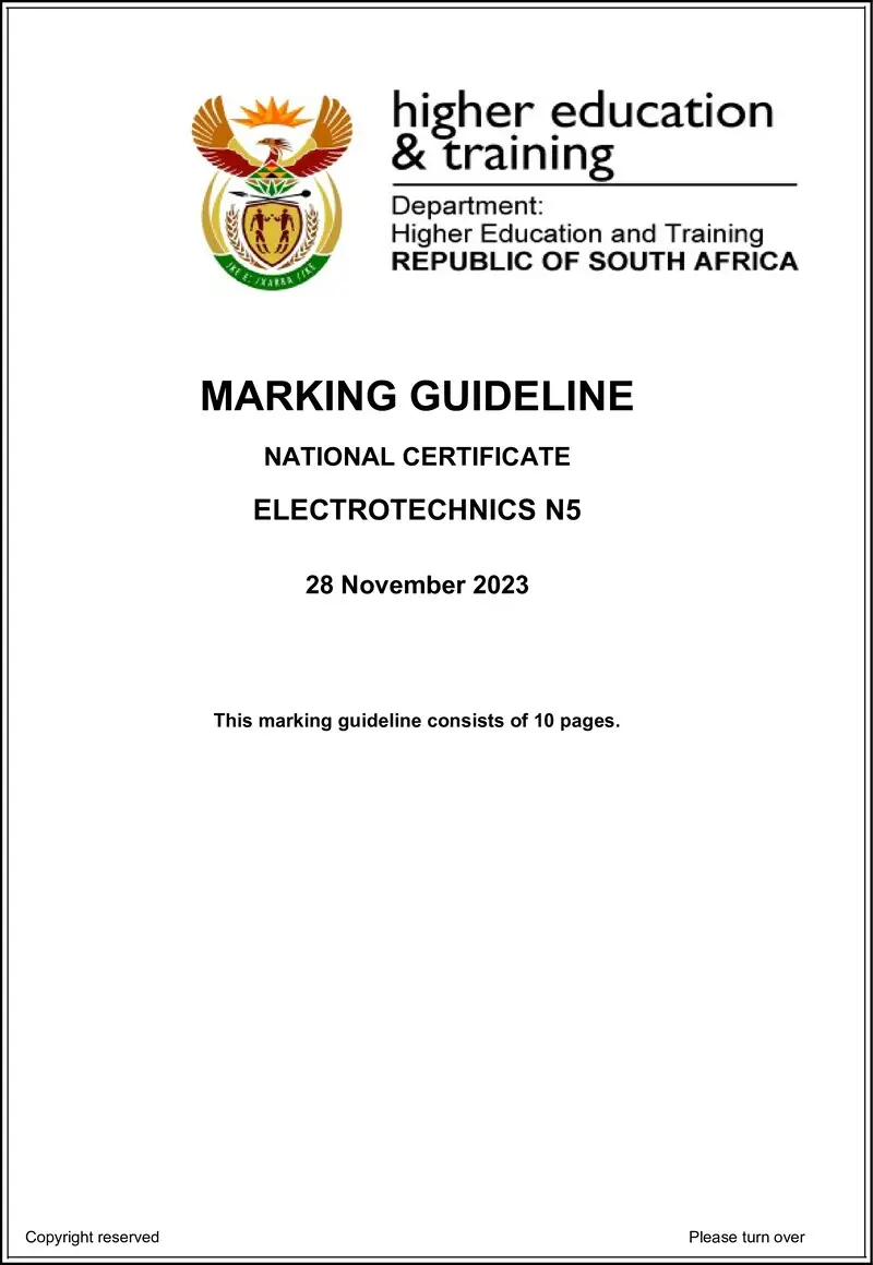 T540 Electrotechnics N5 Nov MEMO 2023 Ed preview