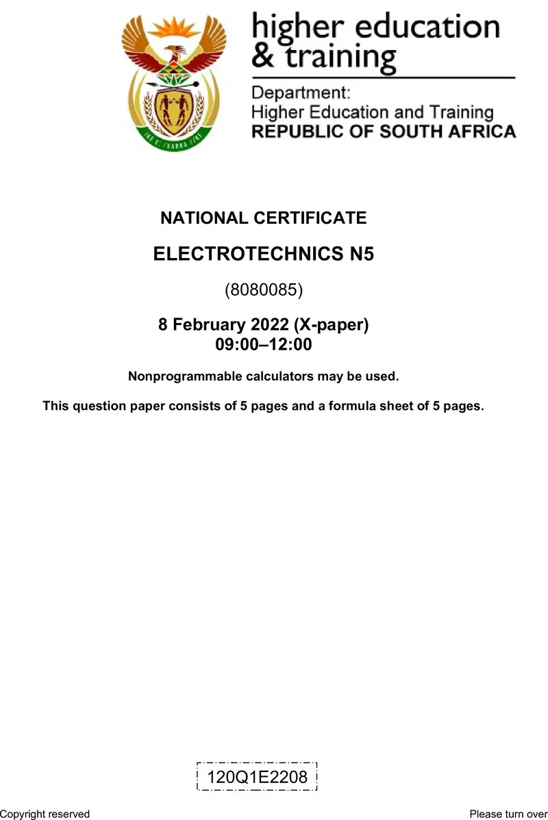 T540 Electrotechnics N5 QP April 2022 preview