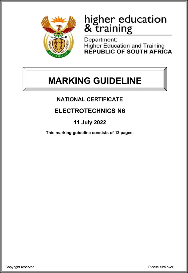 T550 Electrotechnics N6 Aug MEMO 2022 preview