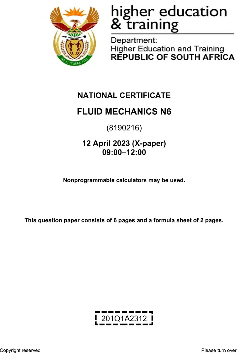 T720 Fluid Mechanics N6 QP April 2023 preview