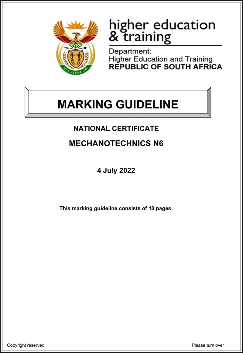 T1120 Mechanotechnics N6 Aug MEMO 2022 preview