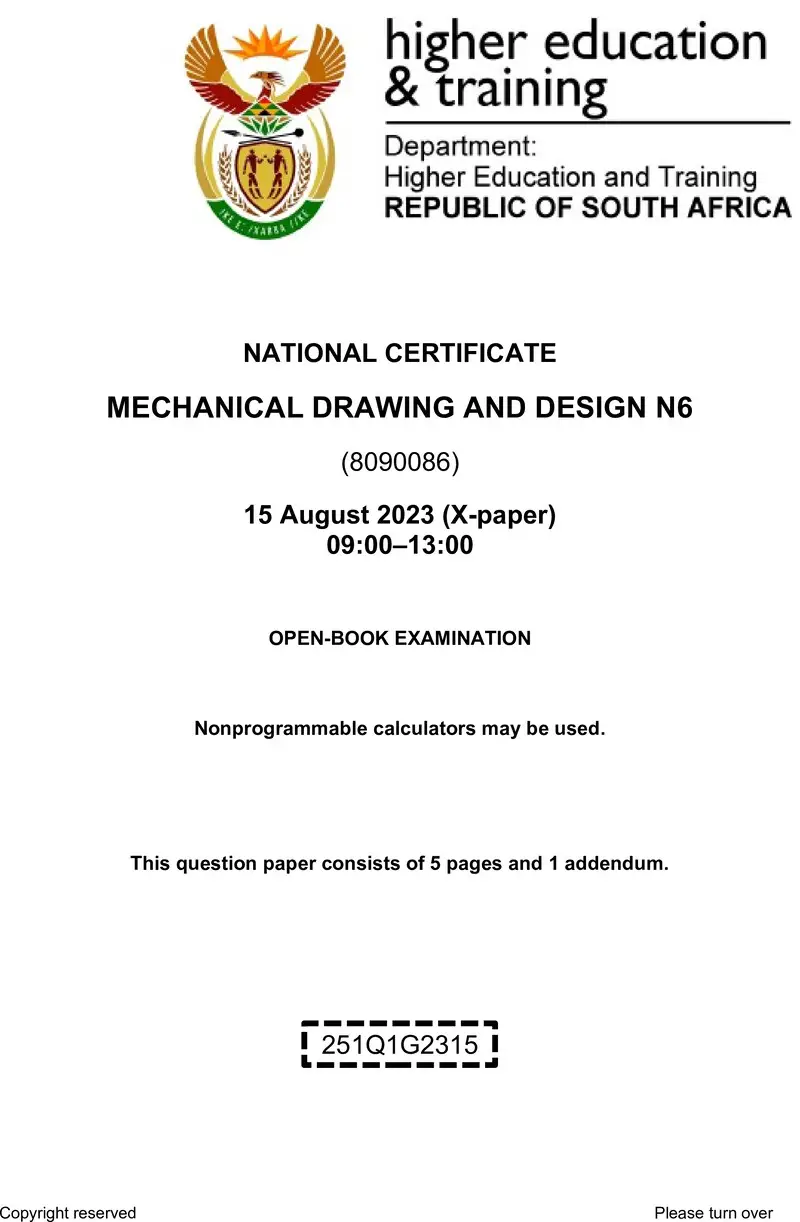 T1090 Mechanical Drawing And Design N6 Aug QP 2023 Ed preview