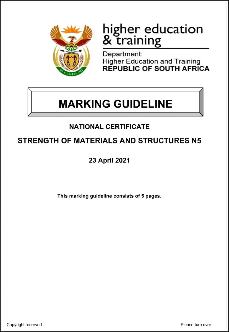 T1650 Strength Of Materials And Structures N5 MEMO Apr 2021 preview