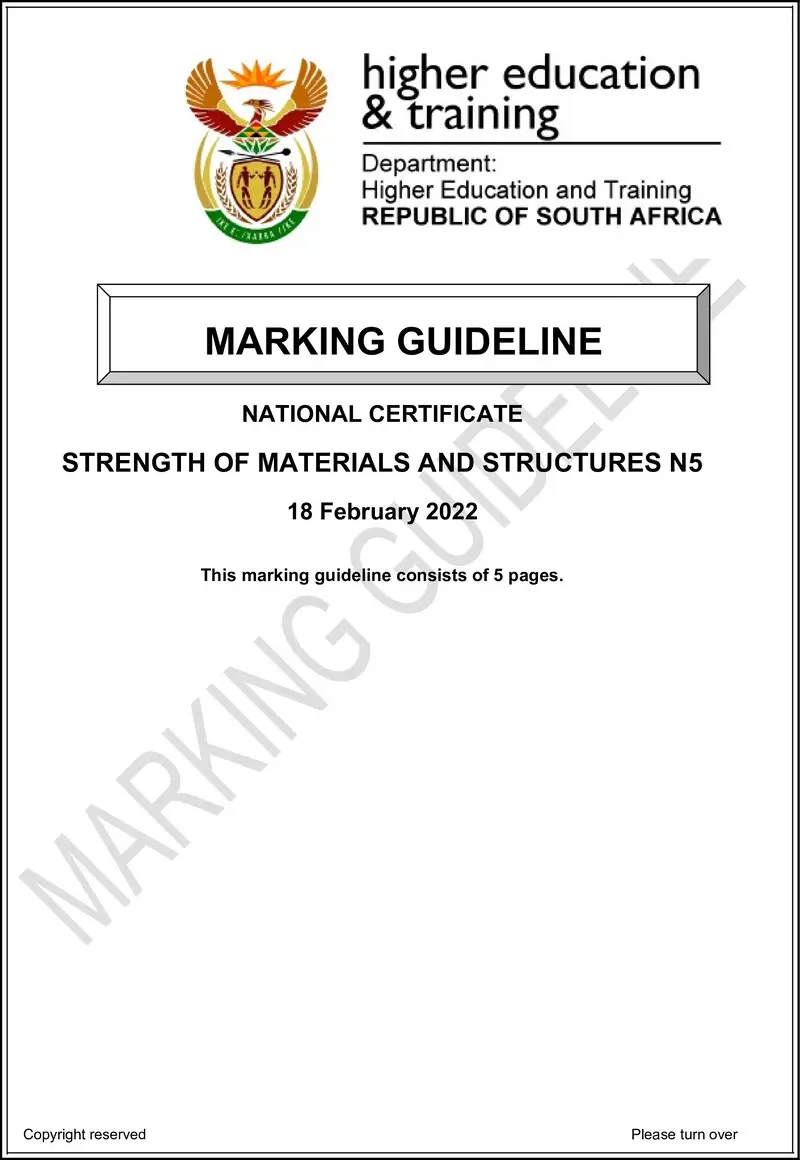 T1650 Strength Of Materials And Structures N5 MEMO April 2022 preview