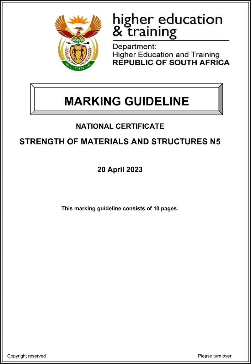 T1650 Strength Of Materials And Structures N5 MEMO April 2023 Edited preview