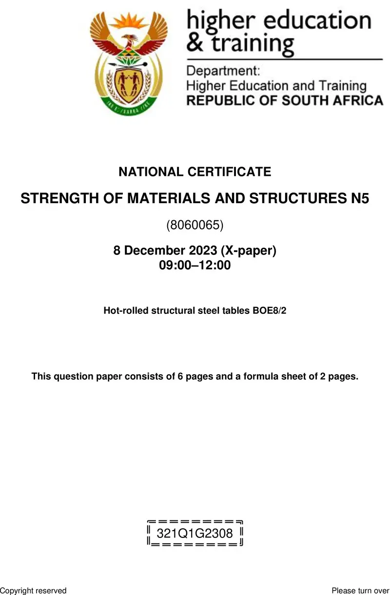 T1650 Strength Of Materials And Structures N5 QP Nov 2023 preview