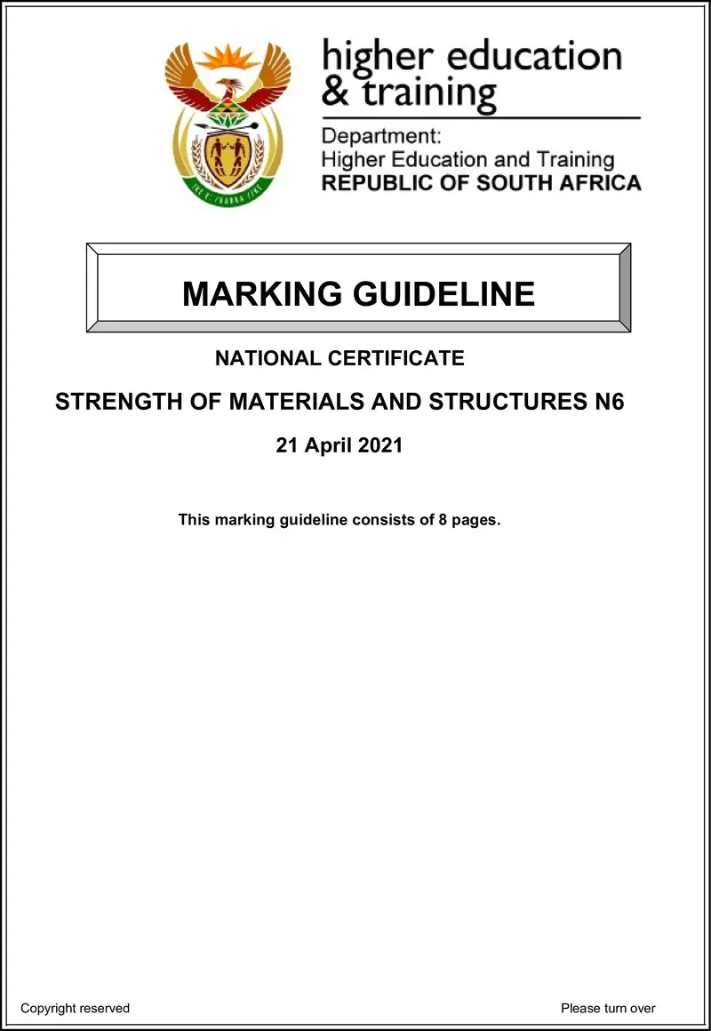 T1660 Strength Of Materials And Structures N6 MEMO Apr 2021 preview
