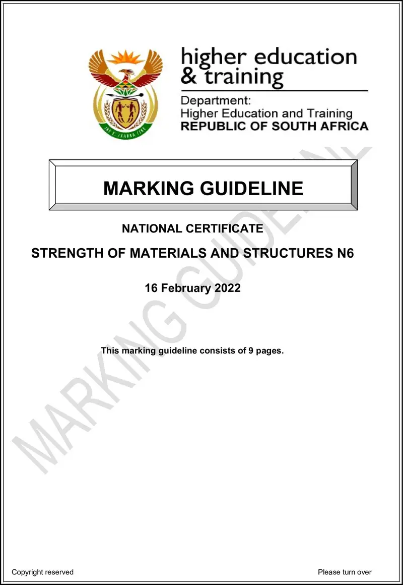 T1660 Strength Of Materials And Structures N6 MEMO April 2022 preview