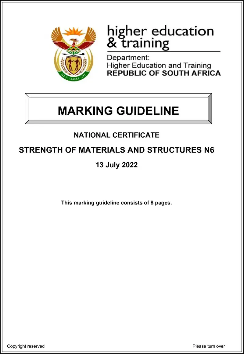 T1660 Strength Of Materials And Structures N6 MEMO Aug 2022 preview