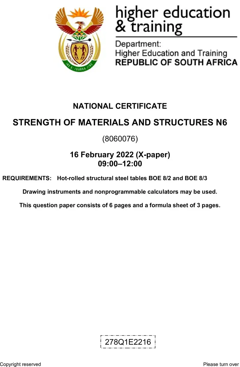 T1660 Strength Of Materials And Structures N6 QP April 2022 preview