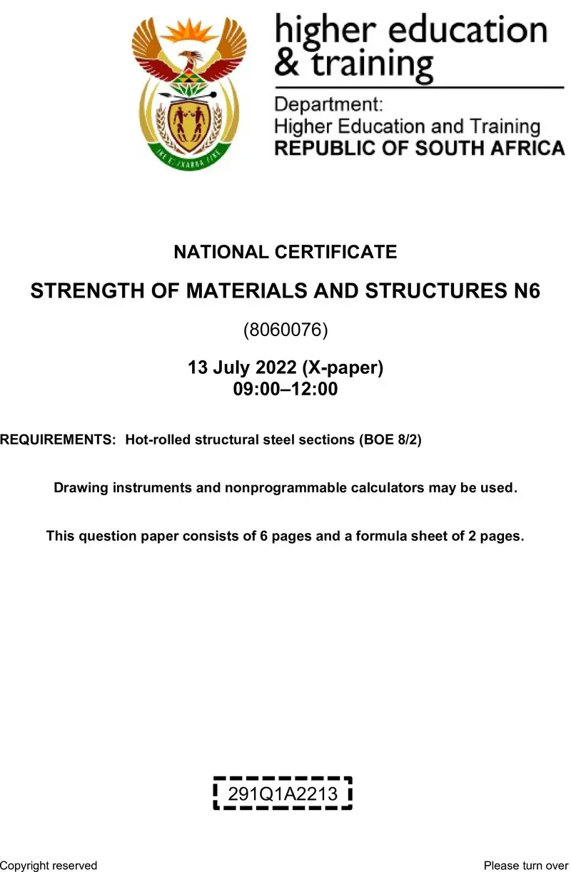 T1660 Strength Of Materials And Structures N6 QP Aug 2022 preview