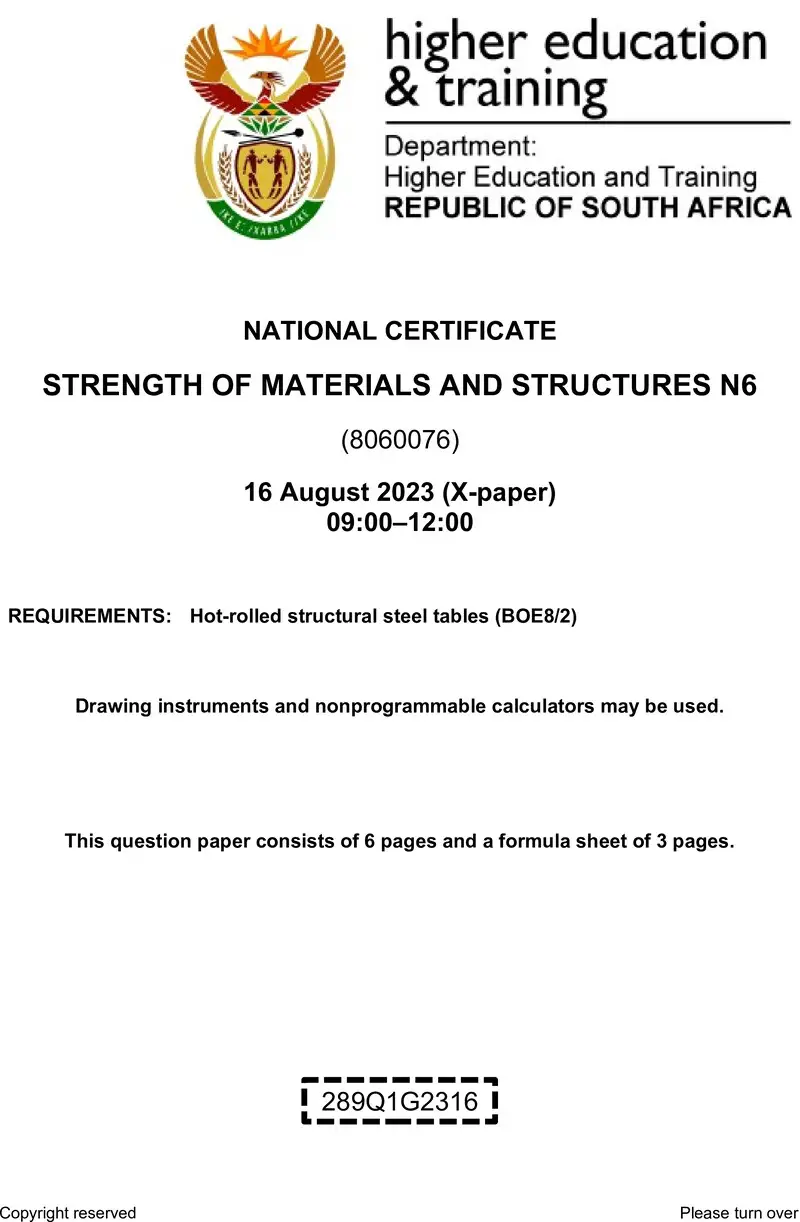 T1660 Strength Of Materials And Structures N6 QP Aug 2023 Edited preview
