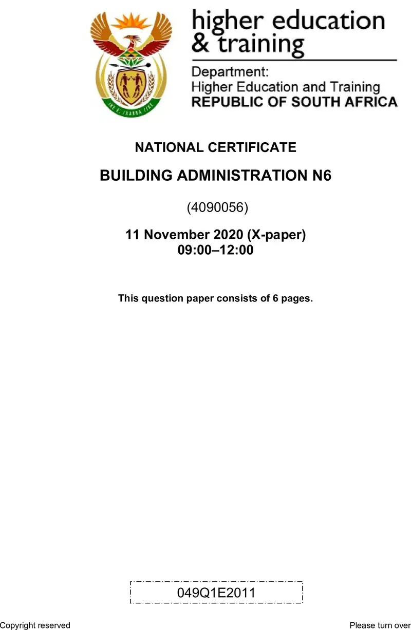 T110 Building Administration QP N6 Aug 2020 preview