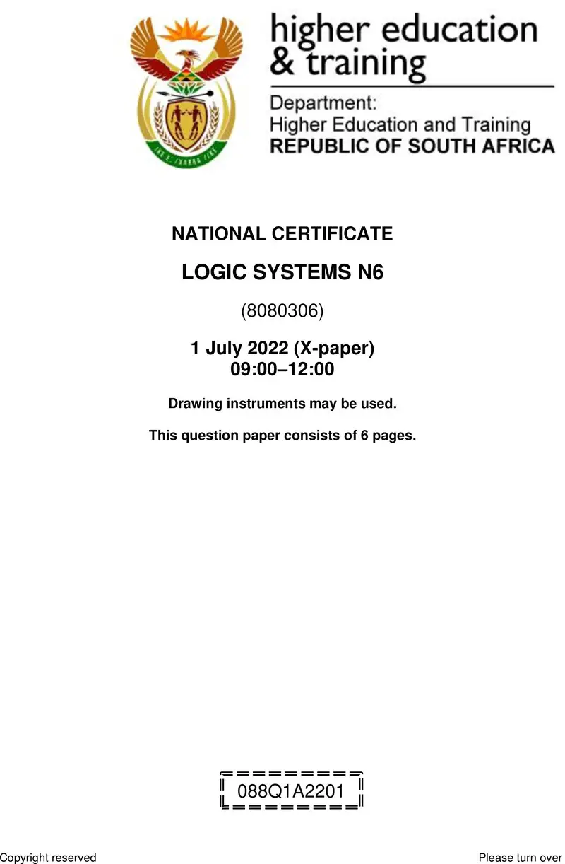 T960 088Q1A2201 Logic Systems N6 QP Aug 2022 preview