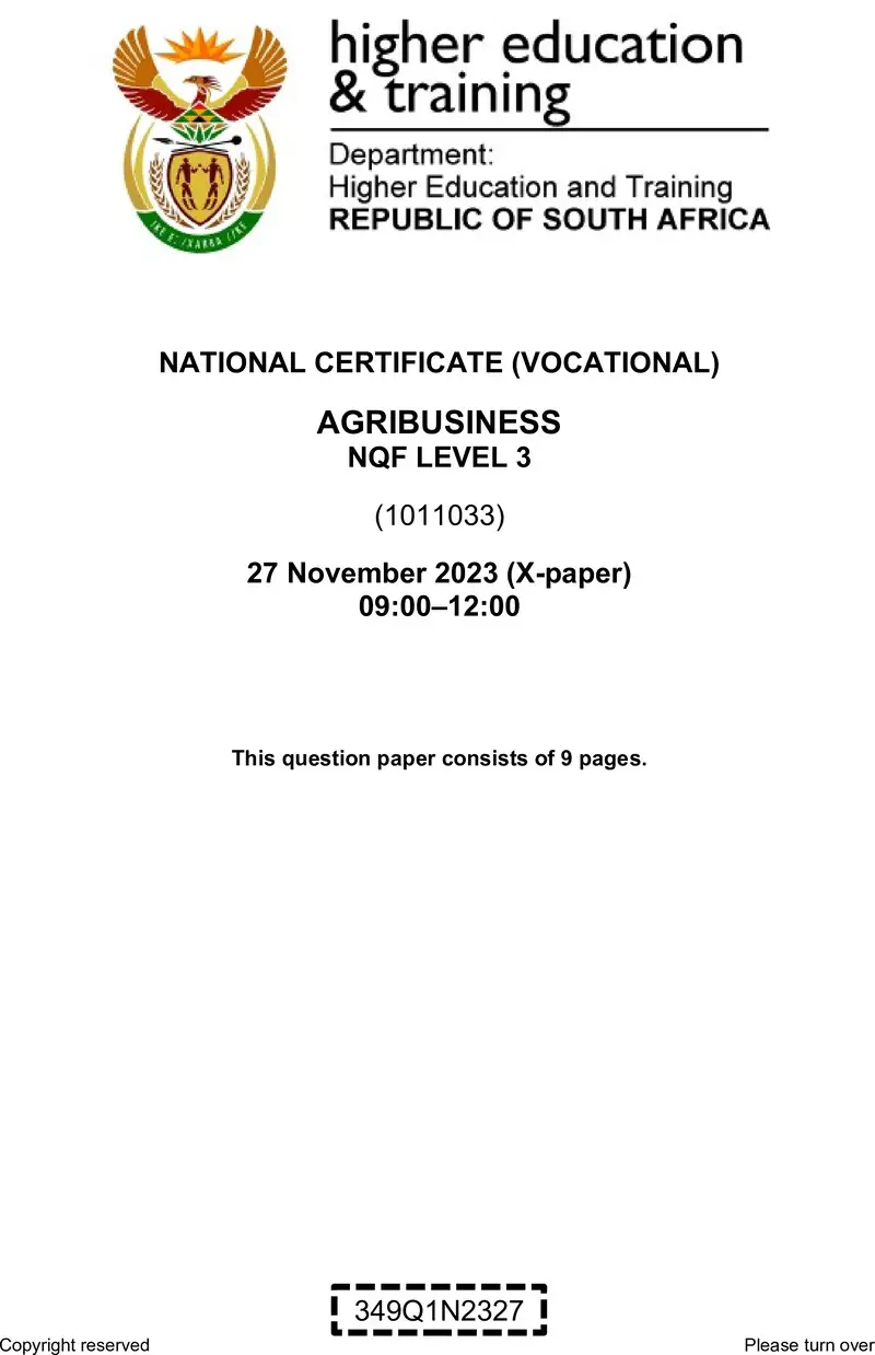 Agribusiness L3 Nov QP 2023 preview
