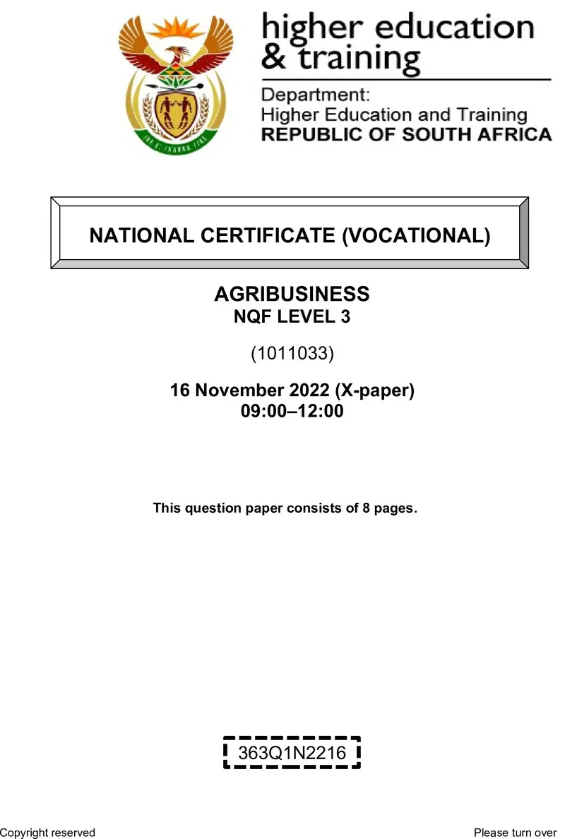 Agribusiness L3 QP Nov 2022 Edit preview