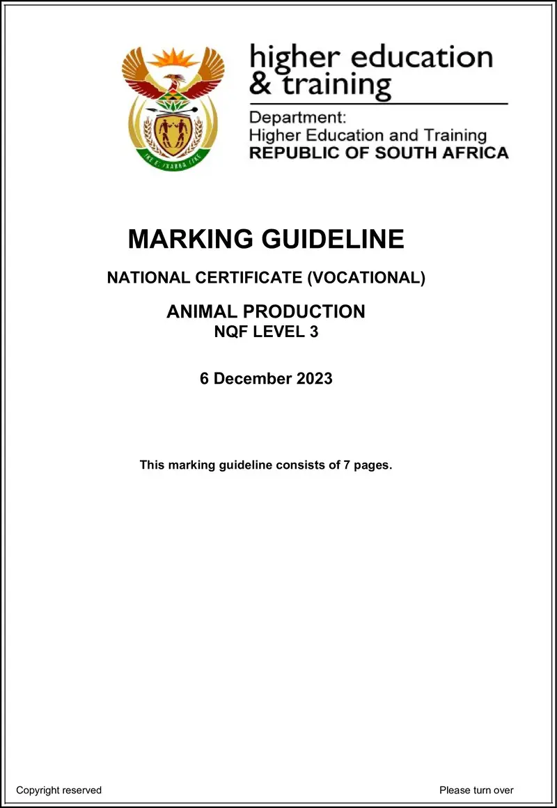 Animal Production L3 MEMO Nov 2023 Ed preview