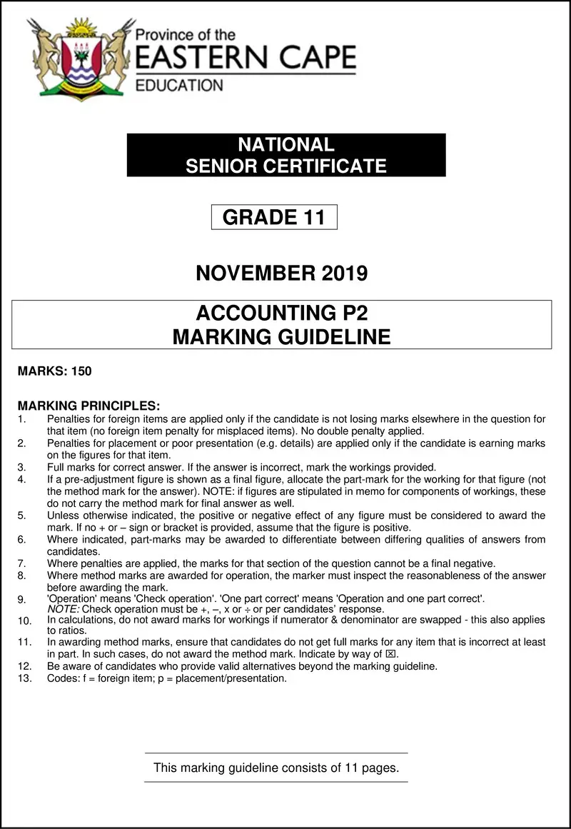 Grade 11 Accounting past paper 2019 – 2019 gr 11 accn p2 memo eng