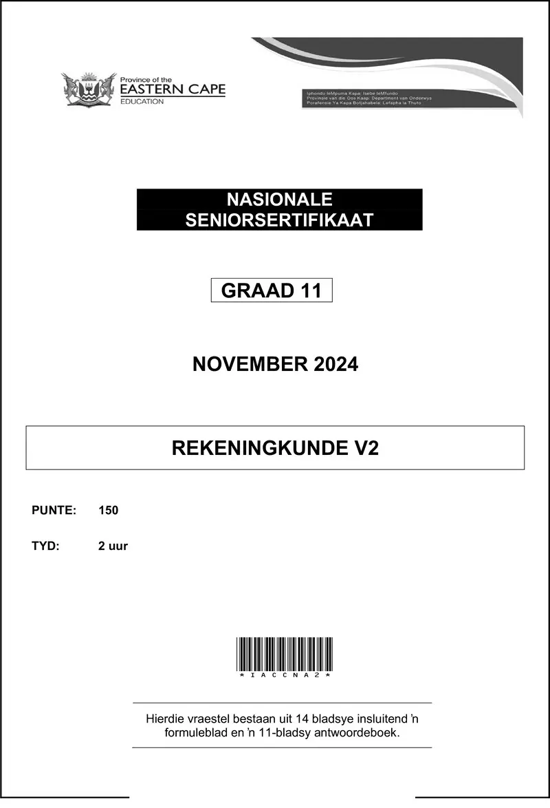 Grade 11 Rekeningkunde past paper 2024 – acc p2 qp gr11 nov 2024 afr d