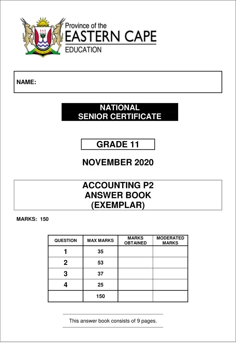 Grade 11 Accounting past paper 2020 – accn gr 11 p2 november 2020 ab