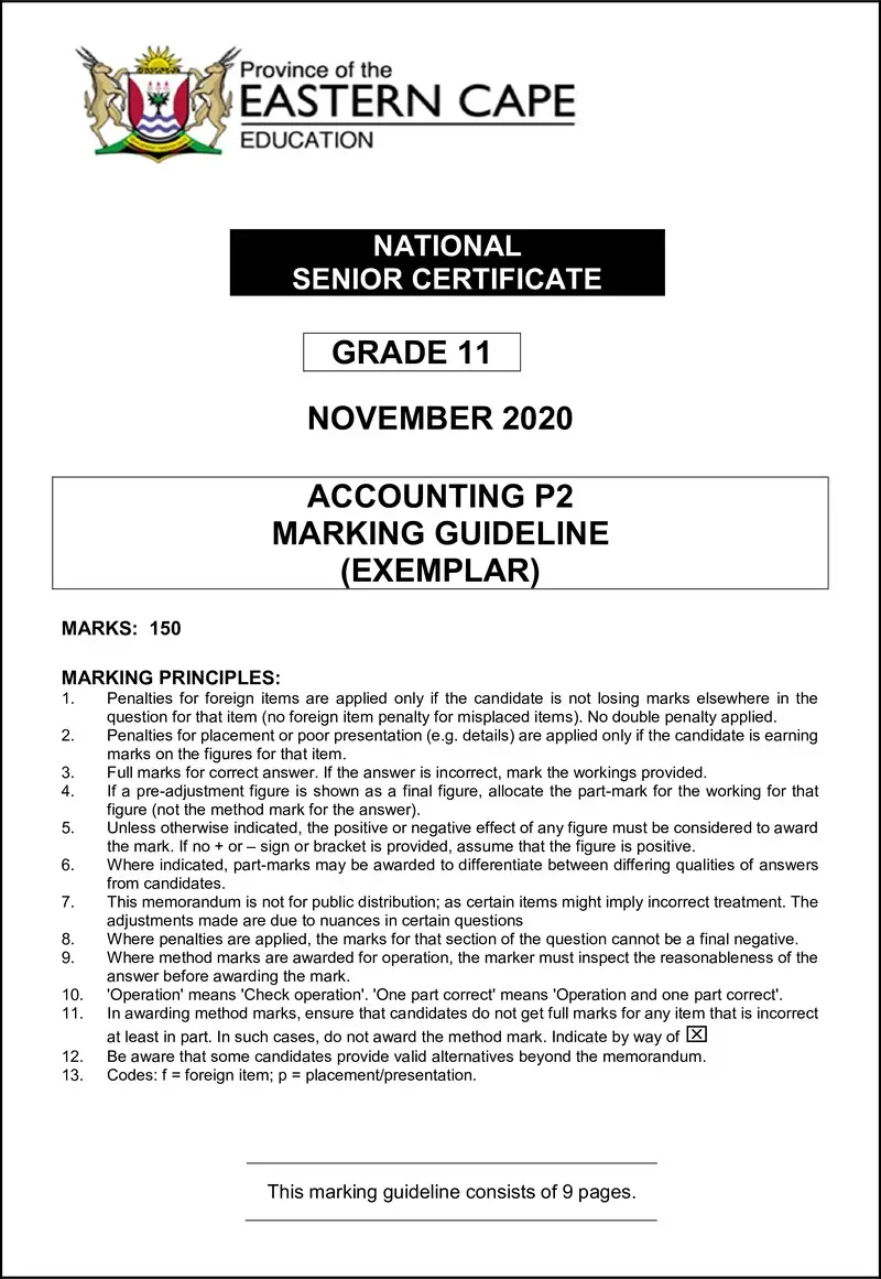 Grade 11 Accounting past paper 2020 – accn gr 11 p2 november 2020 mg final