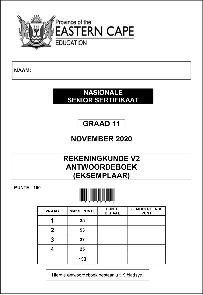 Grade 11 Rekeningkunde past paper 2020 – accn p2 ansbk gr11 nov2020 afr d