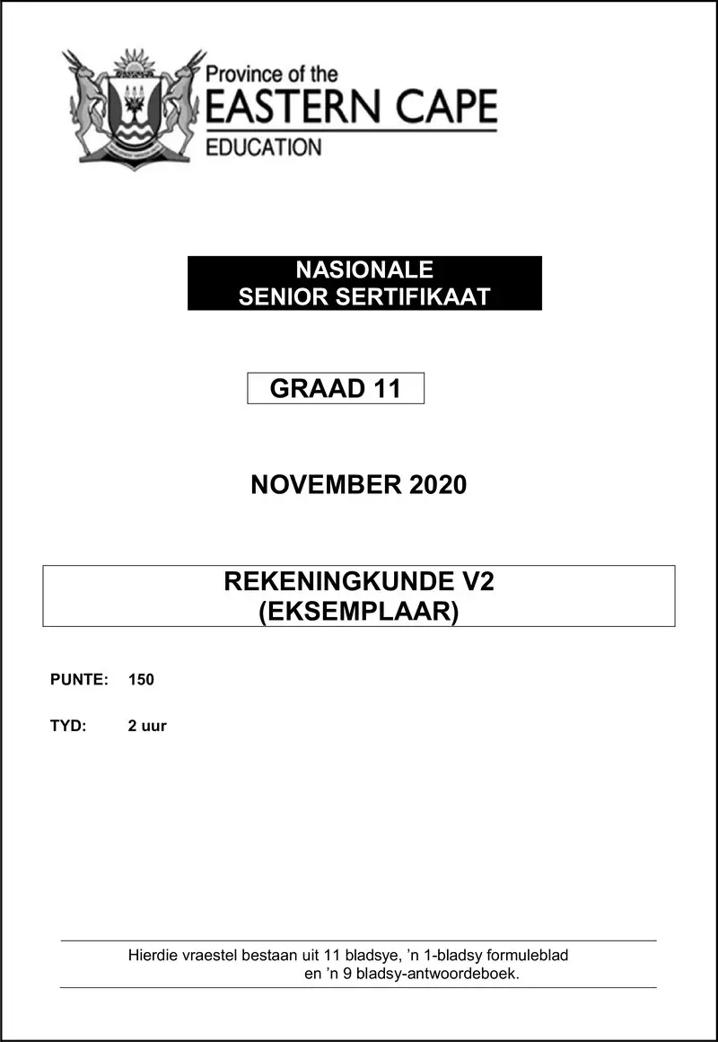 Grade 11 Rekeningkunde past paper 2020 – accn p2 qp gr11 nov2020 afr d