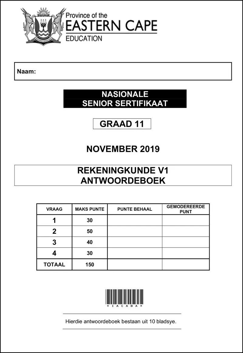 Grade 11 Accounting past paper 2019 – accounting p1 gr11 answer book november 2019 afr d
