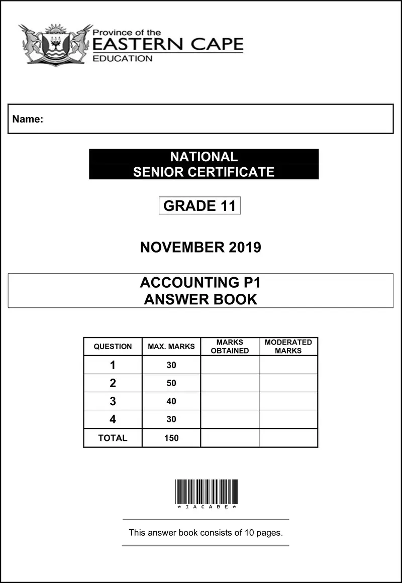 Grade 11 Accounting past paper 2019 – accounting p1 gr11 answer book november 2019 eng d