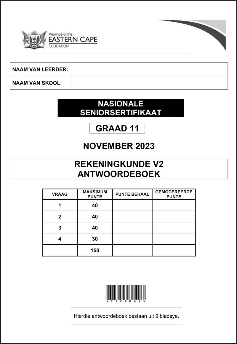 Grade 11 Accounting past paper 2023 – accounting p2 gr11 ansbk nov2023 afr d