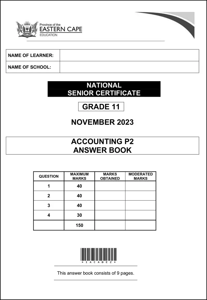 Grade 11 Accounting past paper 2023 – accounting p2 gr11 ansbk nov2023 eng d