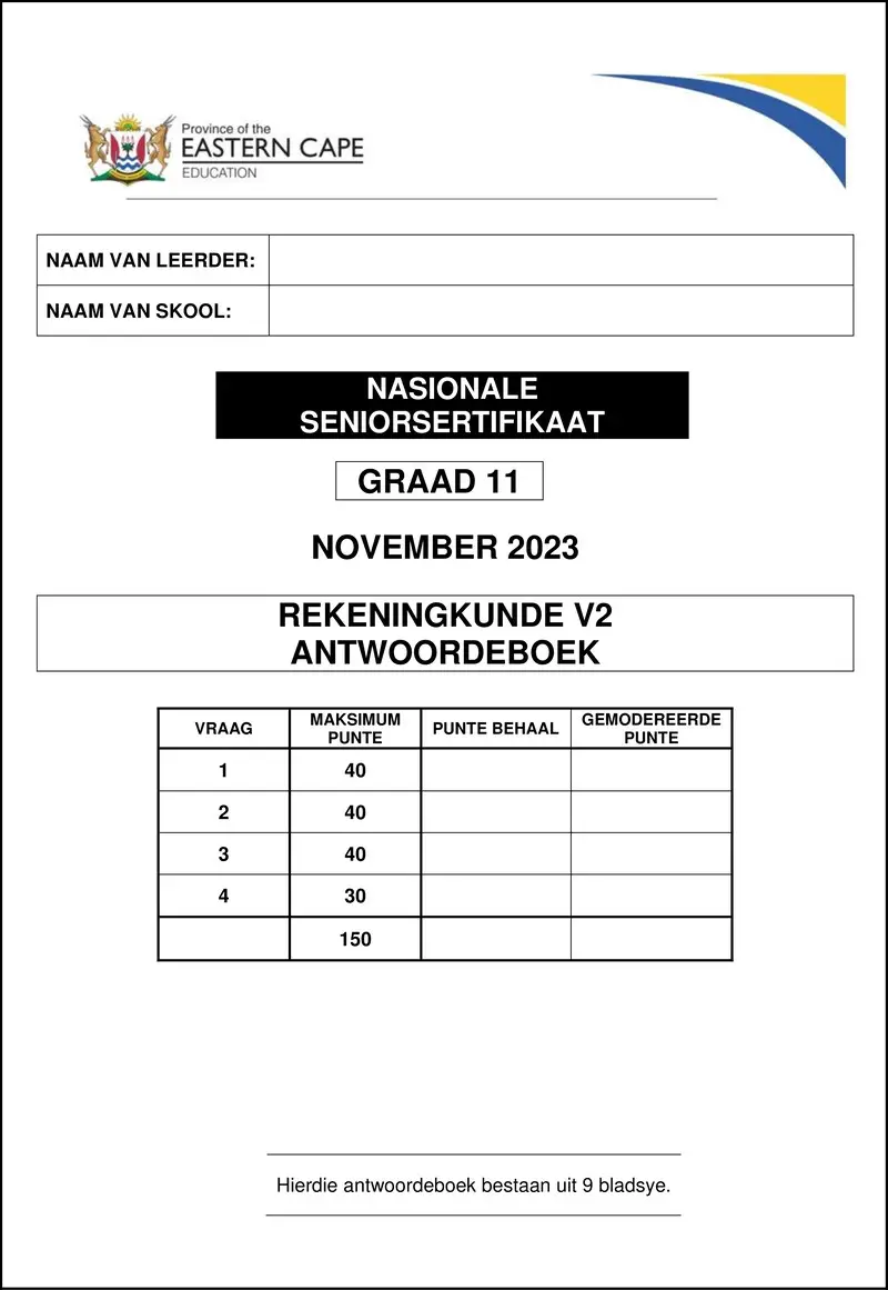 Grade 11 Accounting past paper 2023 – accounting p2 gr11 answerbook nov2023 afr