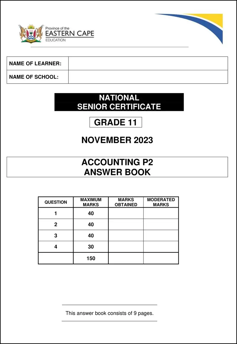 Grade 11 Accounting past paper 2023 – accounting p2 gr11 answerbook nov2023 eng