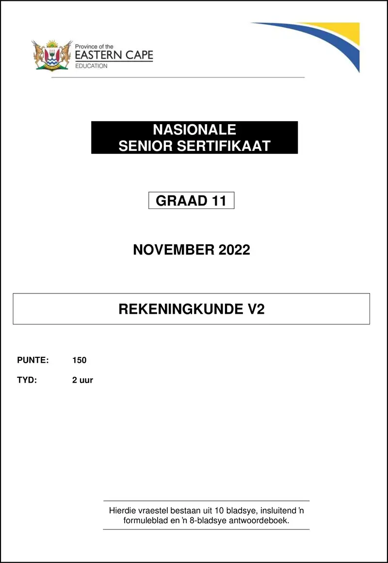 Grade 11 Accounting past paper 2022 – accounting p2 gr11 qp nov2022 afr