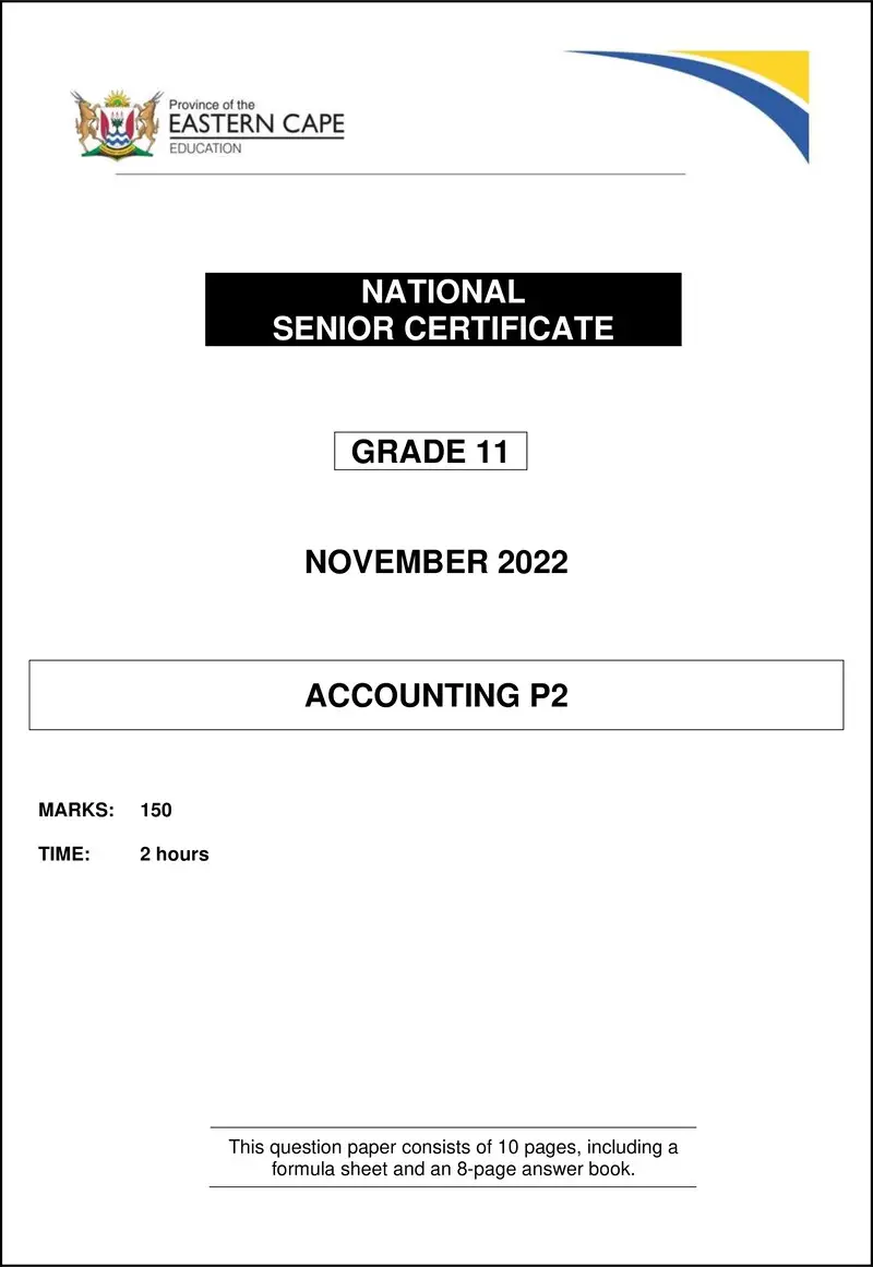 Grade 11 Accounting past paper 2022 – accounting p2 gr11 qp nov2022 eng